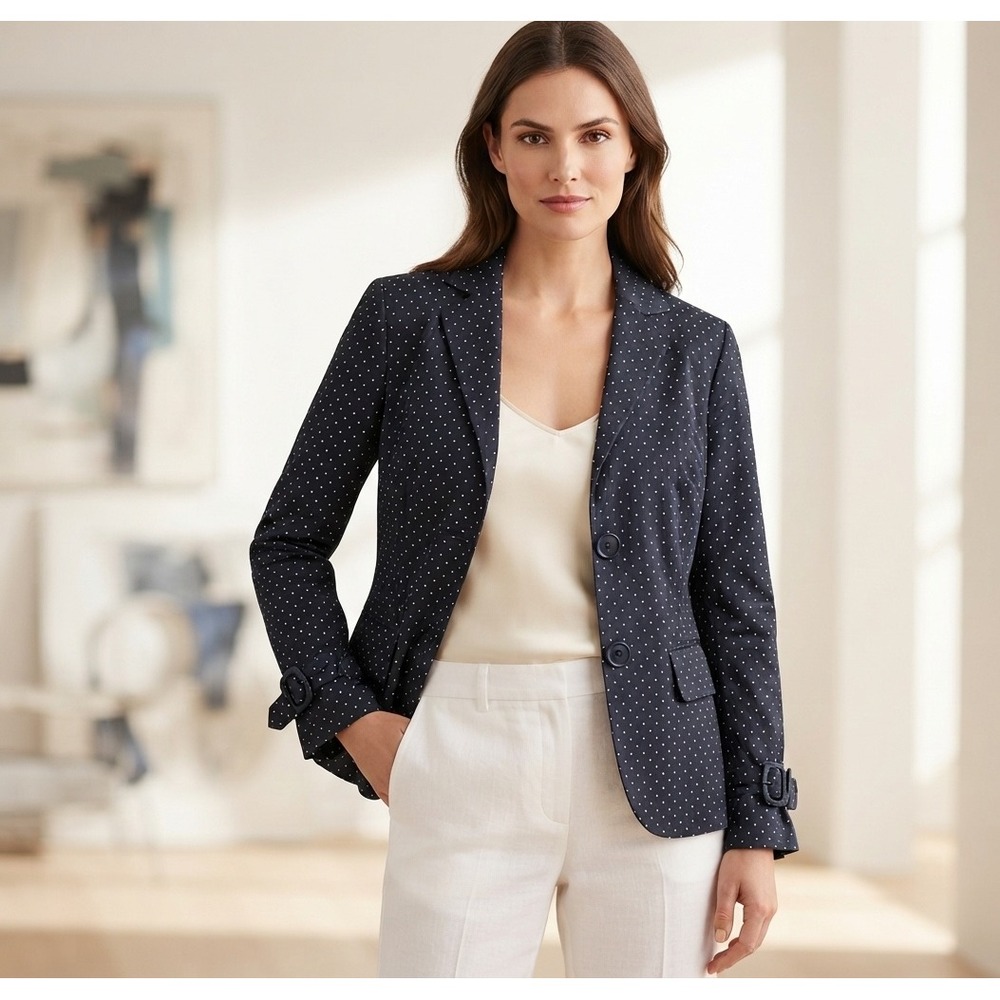 Akris Punto Women's Navy Polka Dot 100% Cotton Blazer size 8